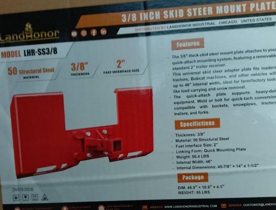 3/8In Skid Steer Mount Plate
