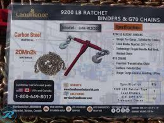 QTY. 5-9200LB RATCHET BINDERS &QTY. 10-3/8" G70 CHAINS