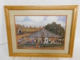 Framed Farm Scene Painting