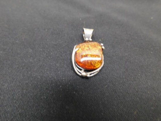 Amber Pendant Set in Sterling Silver