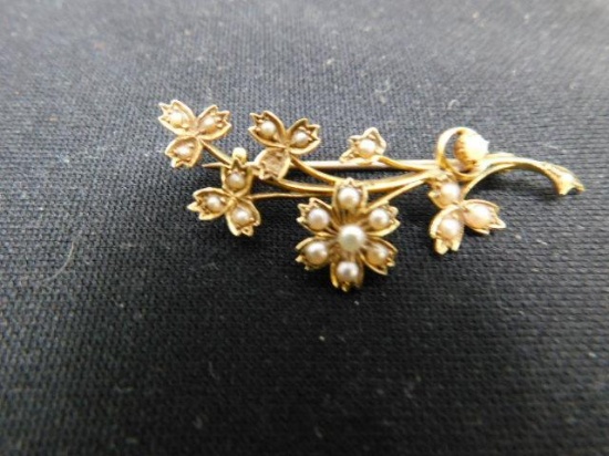 15K English Victorian Seed Pearl Pin