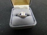 Antique Platinum Diamond and Sapphire Ring