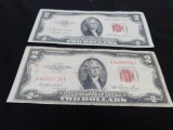 Lot of 2 Two Dollar Red Seal Bills