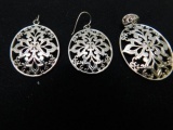 Ornate Sterling Earrings and Pendant