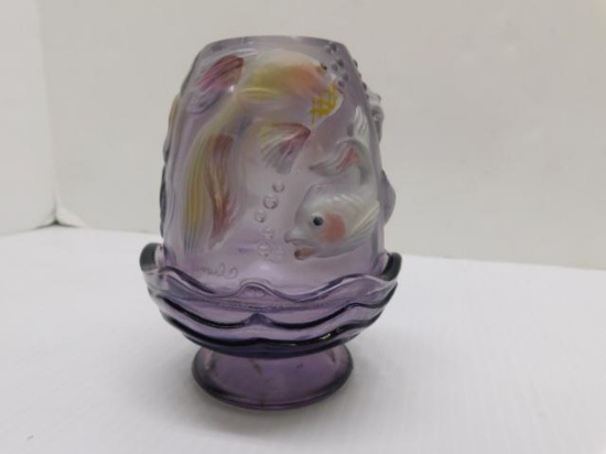 Fenton Candle Holder with Fish