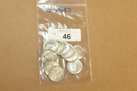 10- 1968D Kennedy Half Dollars