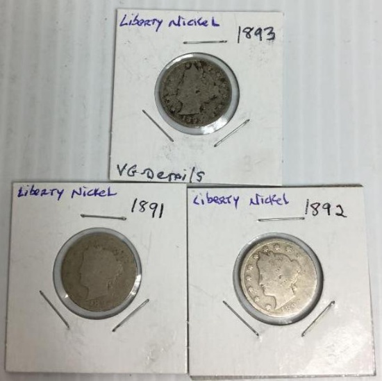 1891,1892,1893 Liberty Nickels AG-G