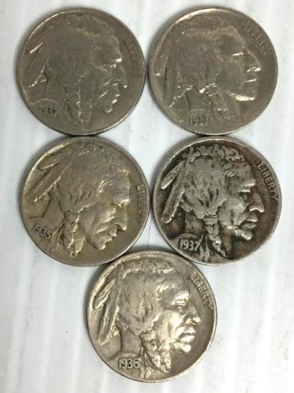 5 Buffalo Nickels
