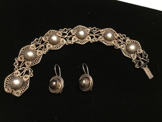 Vintage Sterling Bracelet and Earrings
