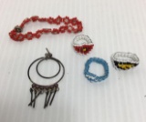 Native American Rings and Beaded Bracelet