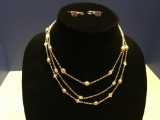 Sterling and Pearl Necklace and Pink Crystal Earring Set