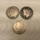 Lot of 3 V Nickels and Vintage Pouch