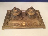 Antique Brass Double Inkwell