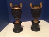 Set of 2 Metal Urns on Pedestals