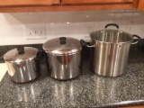 Lot of Three Large Stock Pots and Lids