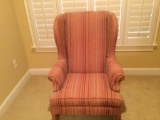 Orange Striped Wingback Chair