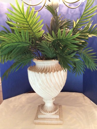 Large White Urn with Faux Plant