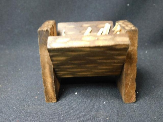 Wooden Feeding Trough with Hay