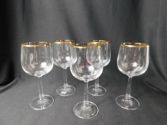 5 Gold Rim Wine Glasses