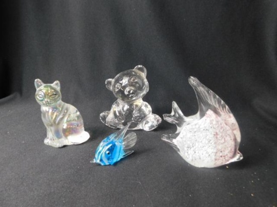 Glass Bear and 2 Glass Fish and Glass Cat