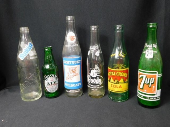 Old Bottles (6), Royal Crown Cola, 7 Up, Sunkist, Downsale, Etc.