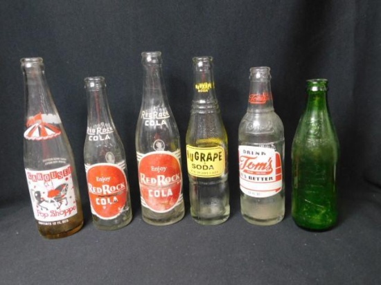 Old Bottles (6), Carousel Pop Shoppe, Red Rock Cola, Etc.