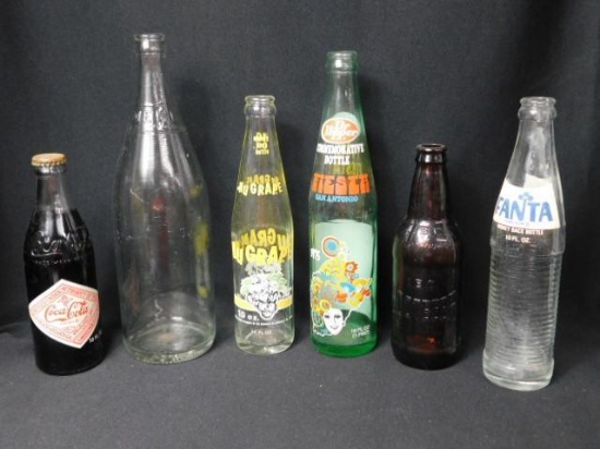 Old Bottles (6), Dr. Pepper Fiesta, IBC Root Beer, Coca-Cola, Etc.