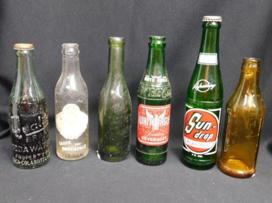 Old Bottles (6), Buffalo Rock, Sun Drop, White Eagle, Etc.