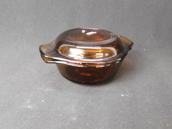 Fire king Dark Amber Covered Bowl