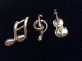 Sterling Silver Lot of 3 Musical Themed Pins