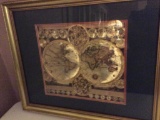 Framed Gold Foil World Map