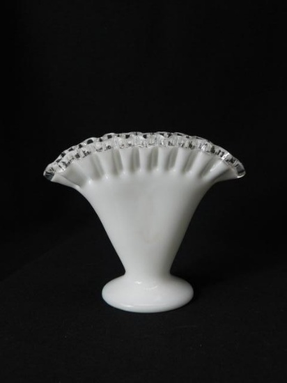 Fenton Silver Crest Milk Glass Fan Vase