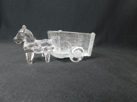 Glass Horse and Wagon Candy Container