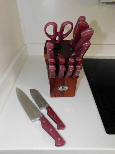 Paula Deen Red Handled 15 Piece Knife Set W/ Wood Block
