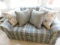 Blue Plaid Love Seat w/Throw Pillows.