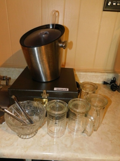Drink Mixing Set, Ice Bucket, Tongs and Mugs