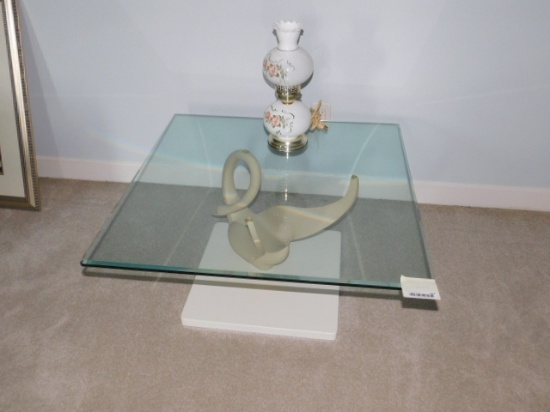 Glass Top Swan Pedestal Table w/Small Globe Lamp