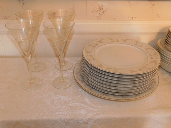 52 Pieces of "M" Fine China "Adele" 3736 w/4 Pcs. Of Stemware