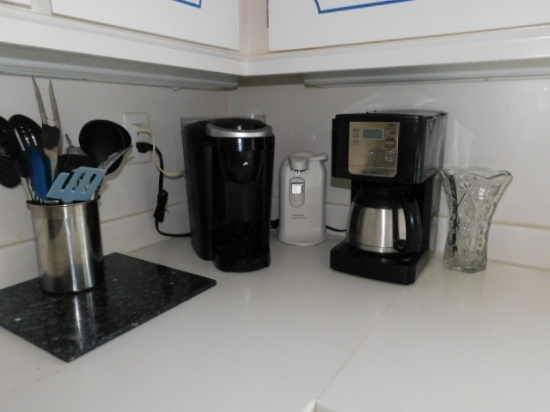 Keurig Coffee Maker, Mr. Coffee and Utensil Holder w/Contents