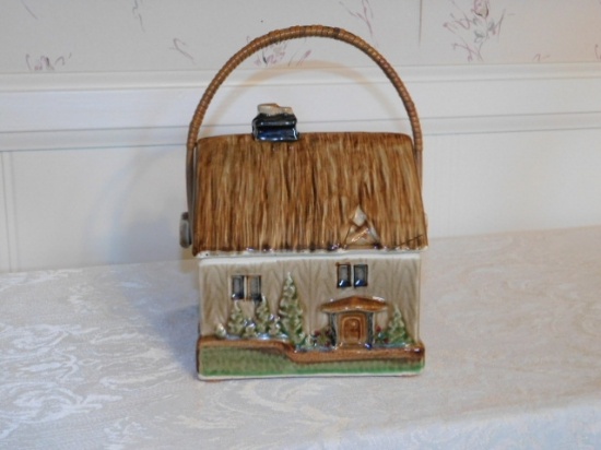 Small Cookie Jar or Candy Dish w/Wooden or Bamboo Handle
