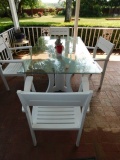 Wooden Base Patio Table w/Plexiglass Top & 4 Chairs