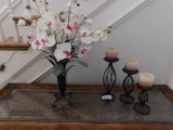 Flower Vase w/Flowers and 3 Candle Sticks