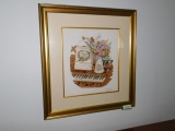 Framed Needle Point Piano Work in Gold Frame