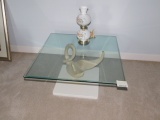 Glass Top Swan Pedestal Table w/Small Globe Lamp