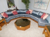 4-Section Sectional Sofa in Blue Marble w/Throw Pillows