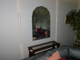 Wooden Sofa Table w/Glass Top and Wall Mirror