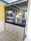 Black/Gray China Cabinet w/Lights, Glass Shelves & Doors