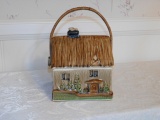 Small Cookie Jar or Candy Dish w/Wooden or Bamboo Handle