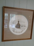 Framed Needle Point Church, Horse & Buggies
