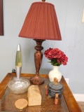 1 Lot of Glassware, Coasters, Lamp and Lava Lamp